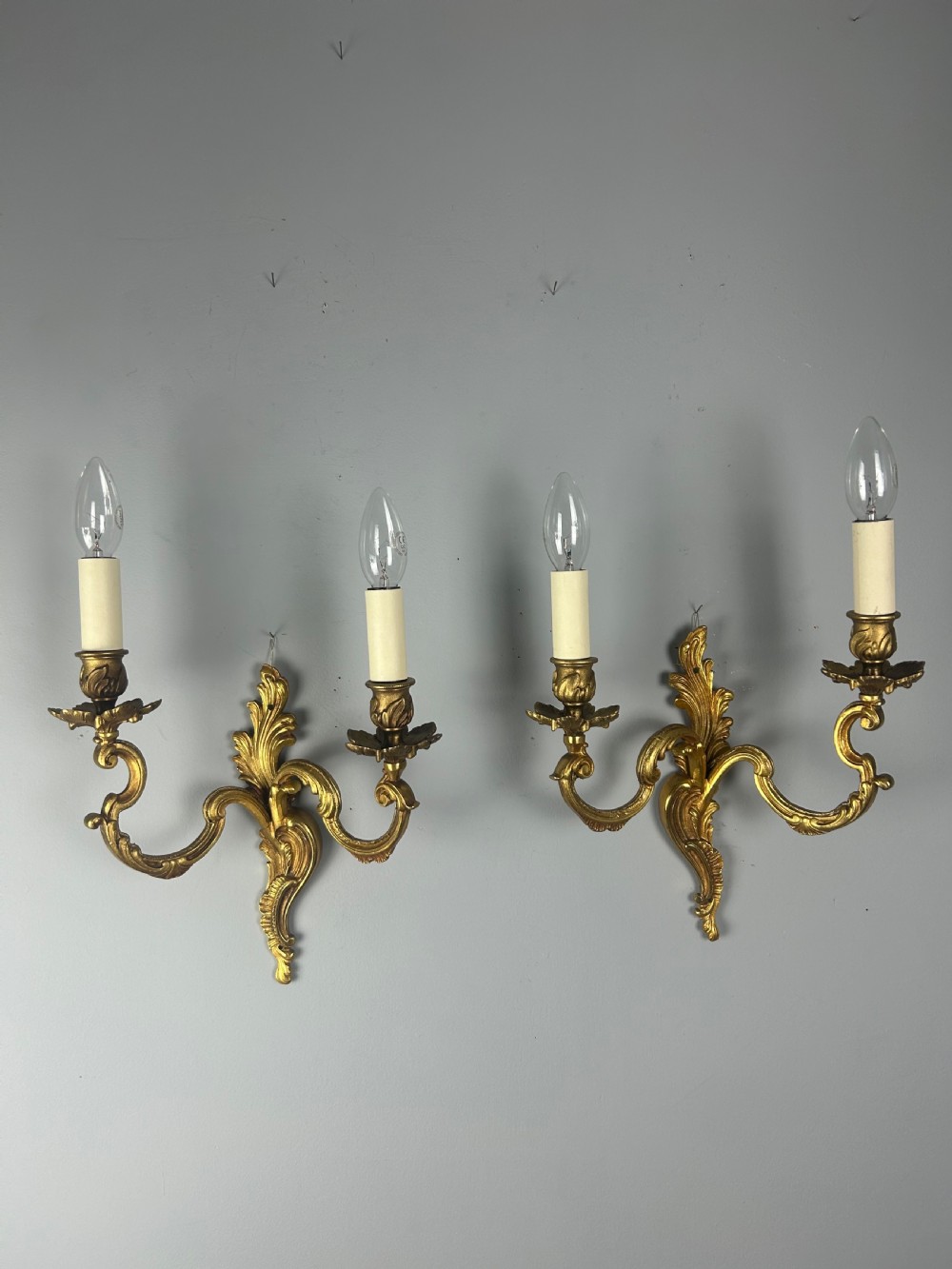 Pair of French Gilt Brass Antique Wall Lights View II