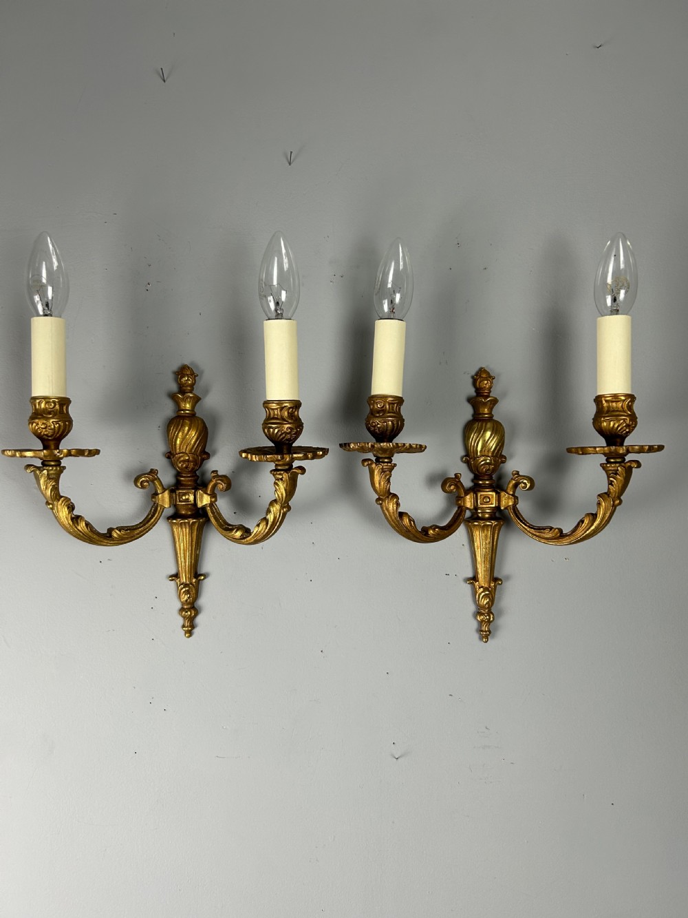 Pair Of French Gilt Brass Antique Wall Lights