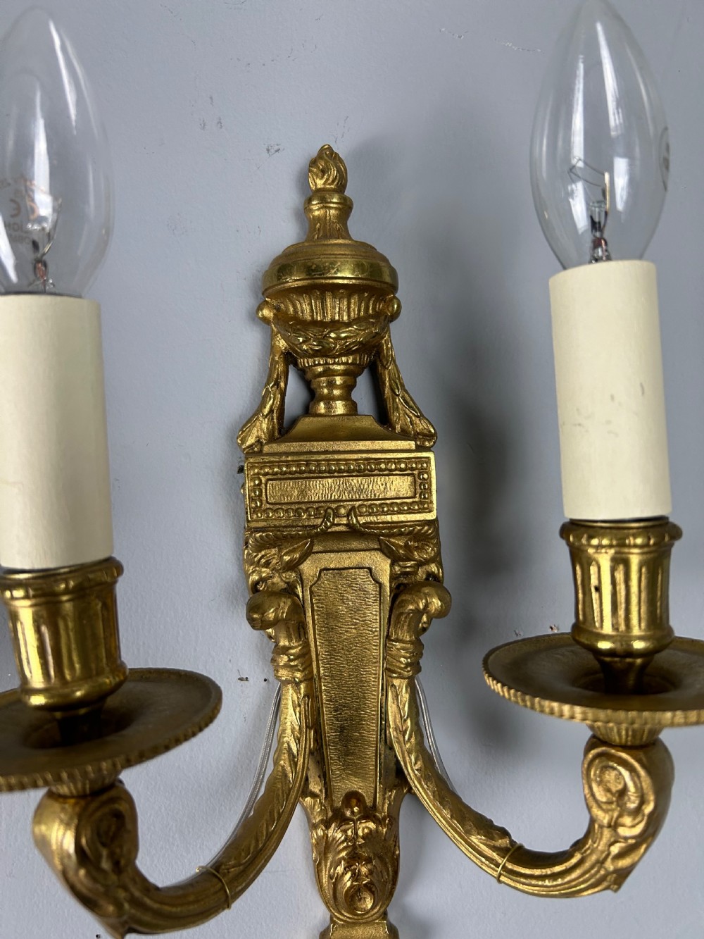 Pair Of French Gilt Brass Antique Wall Lights, Rewired View II