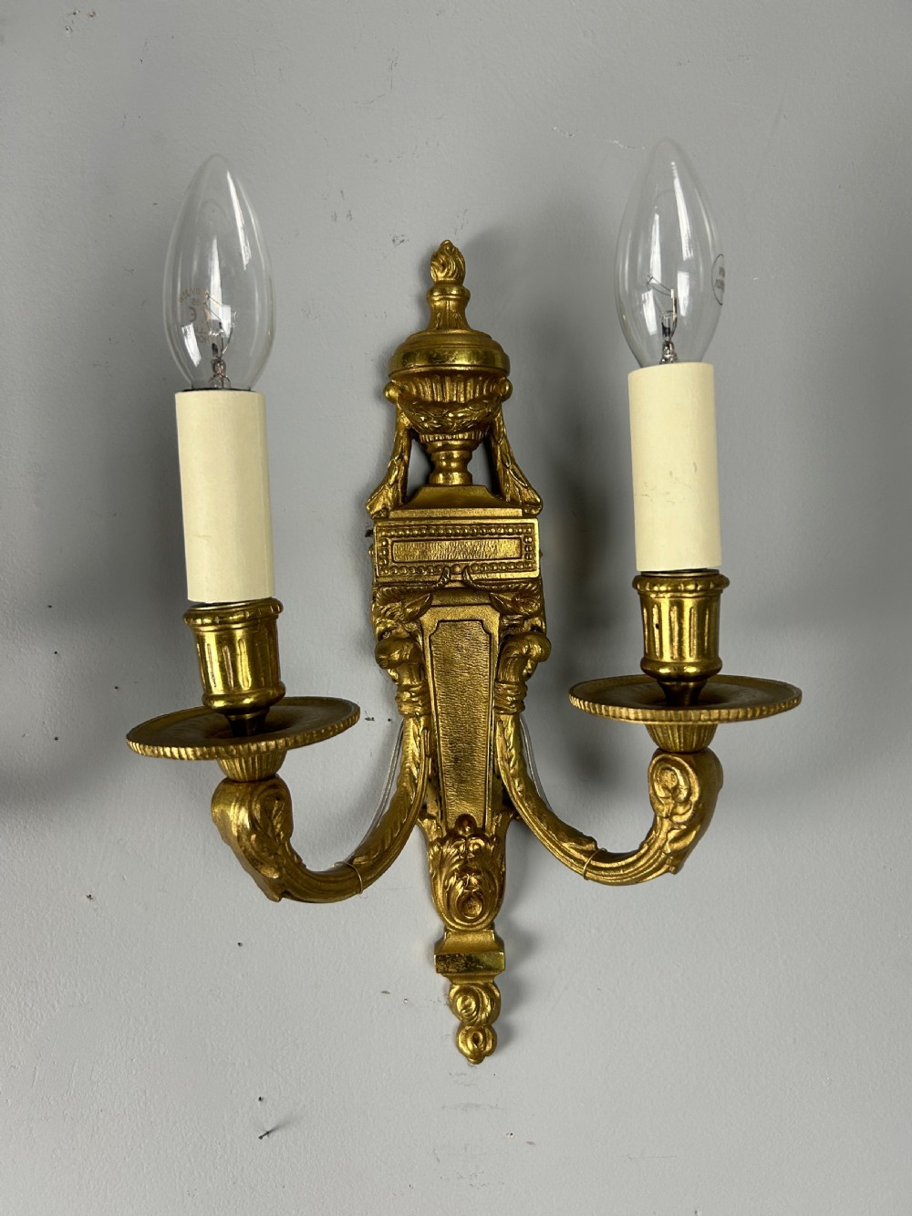 Pair Of French Gilt Brass Antique Wall Lights, Rewired View III