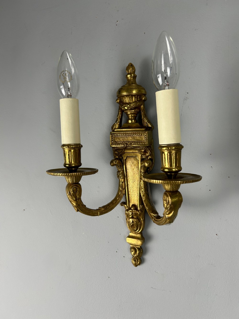 Pair Of French Gilt Brass Antique Wall Lights, Rewired View IV