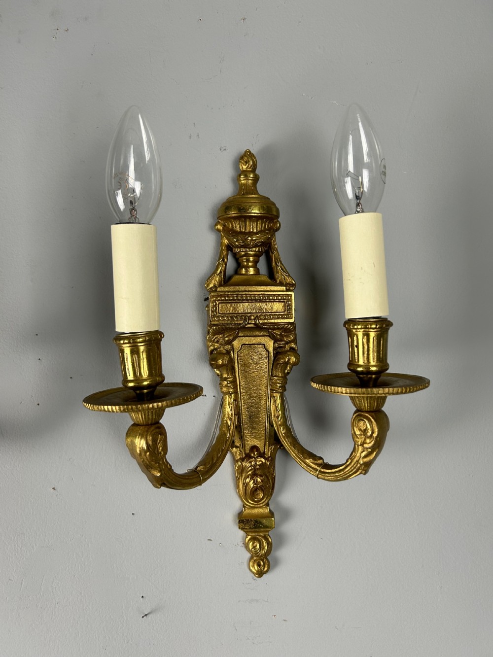 Pair Of French Gilt Brass Antique Wall Lights, Rewired View V