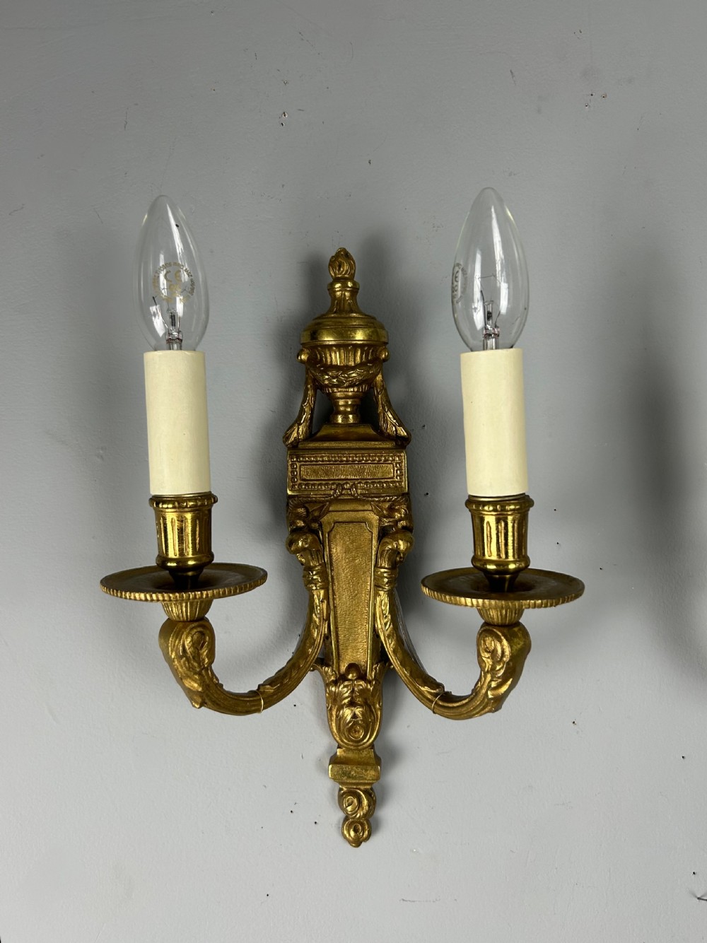 Pair Of French Gilt Brass Antique Wall Lights, Rewired View VI