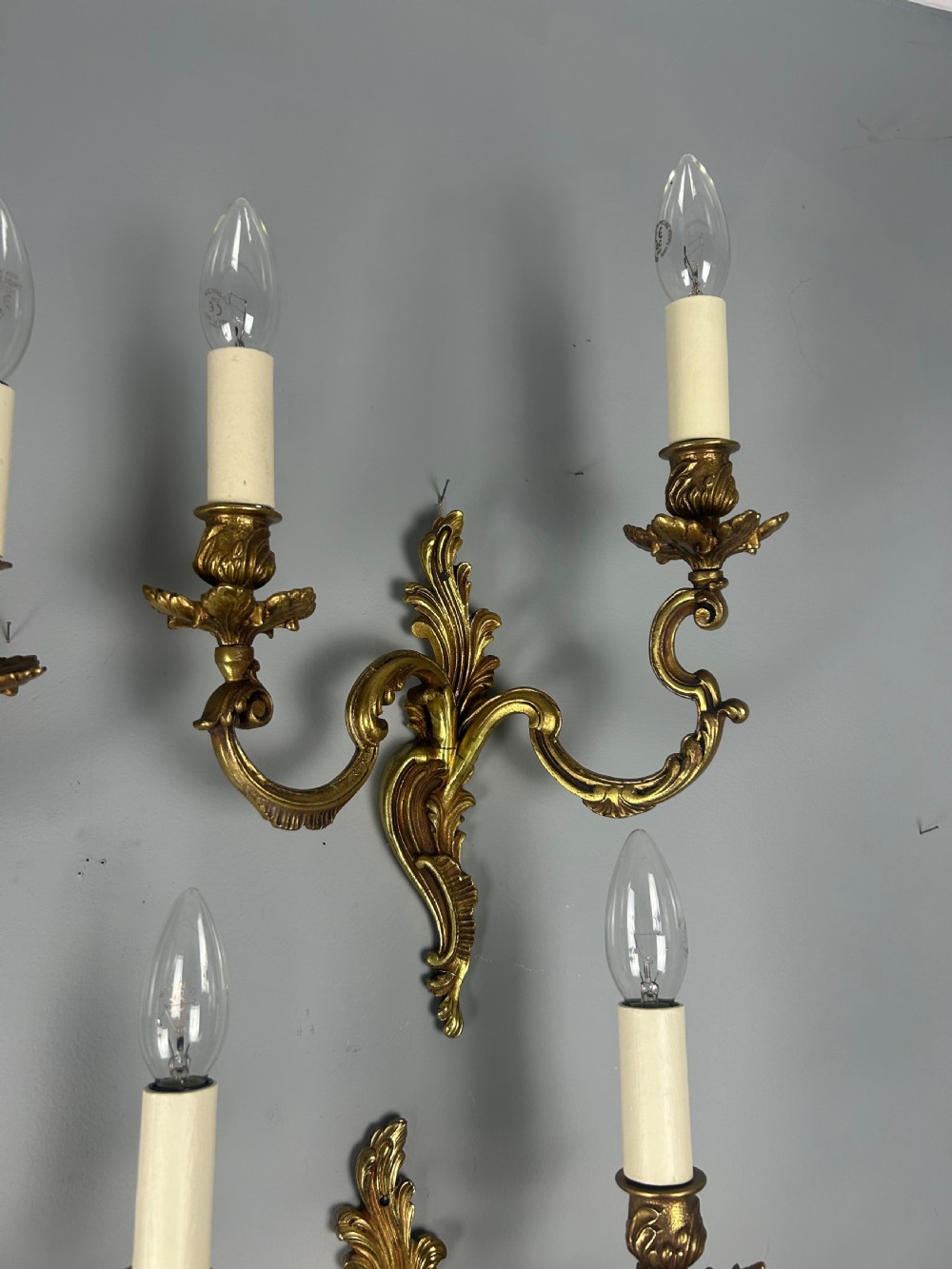 Set of 6 French Gilt Brass Antique Wall Lights, Rewired View VI