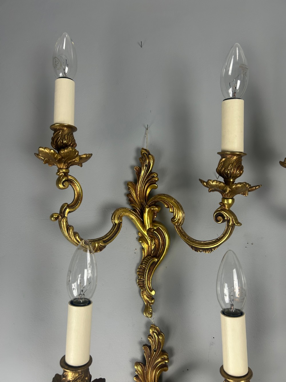 Set of 6 French Gilt Brass Antique Wall Lights, Rewired View VII