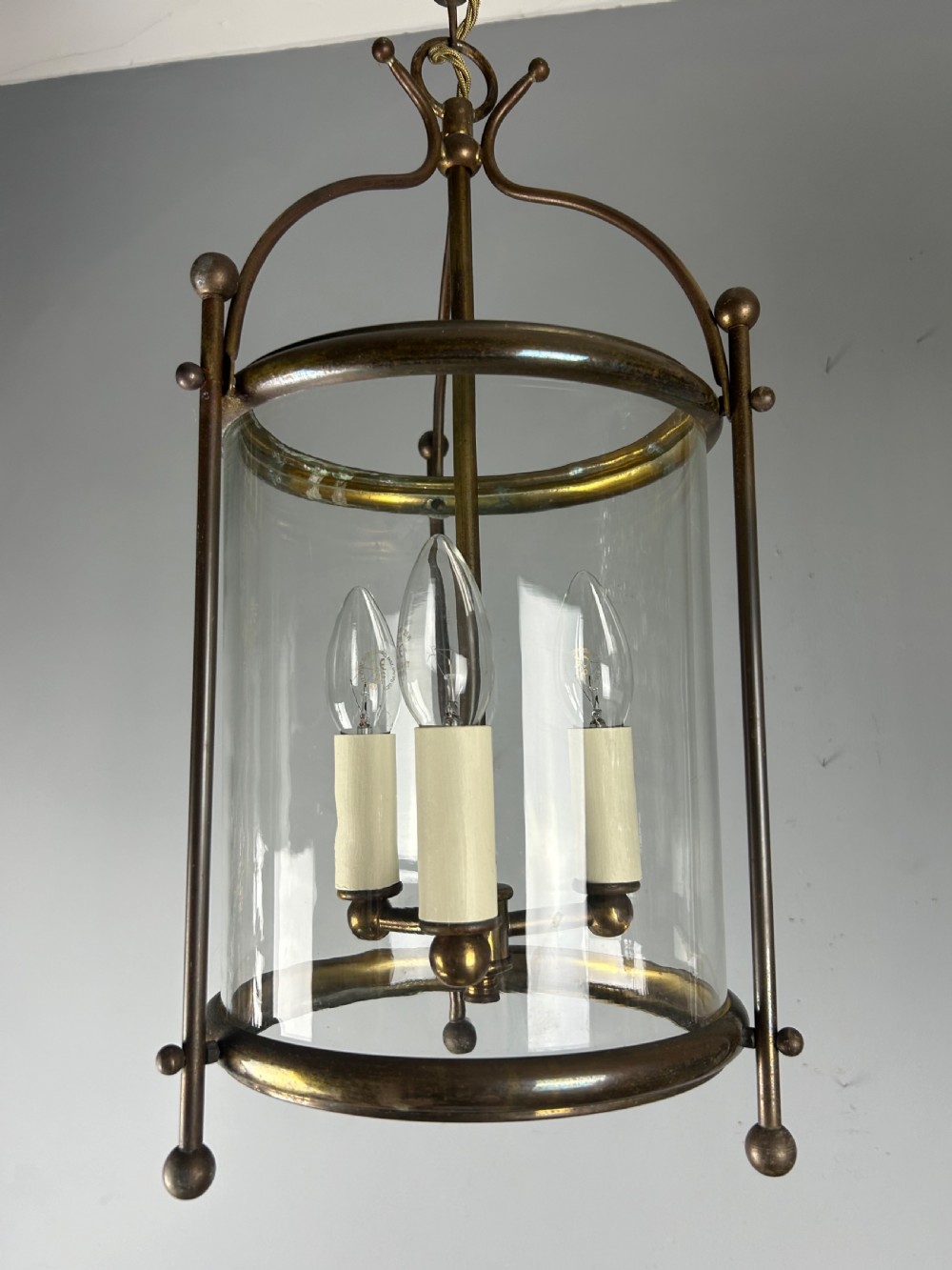French Triple Light Aged Brass Lantern, Rewired View IV