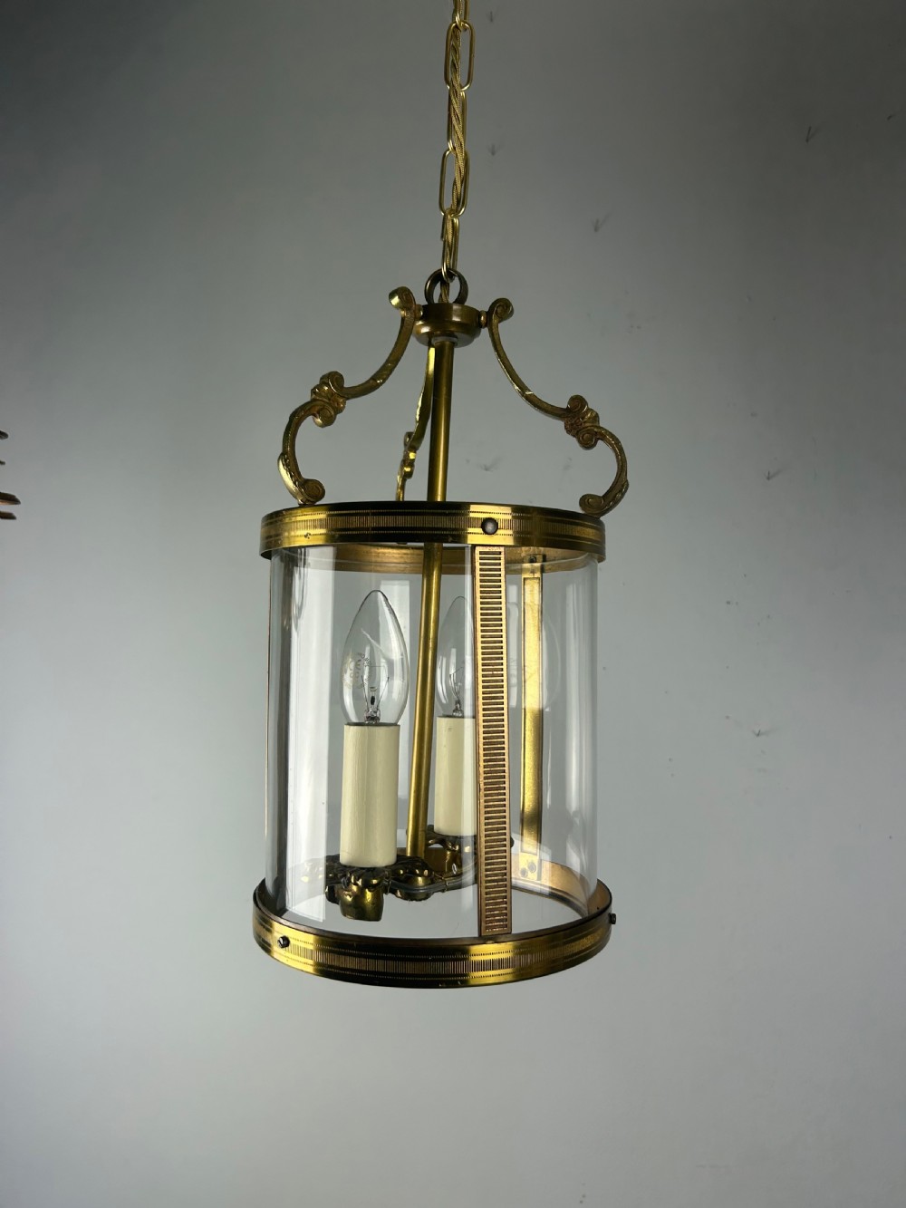 French Brass Twin Light Antique Lantern, Rewired View III