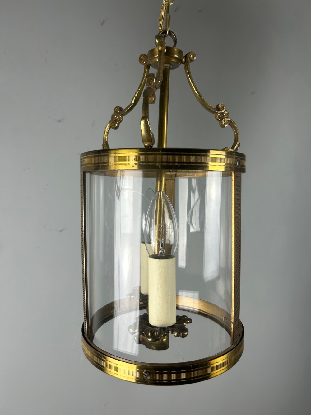 French Brass Twin Light Antique Lantern, Rewired View V