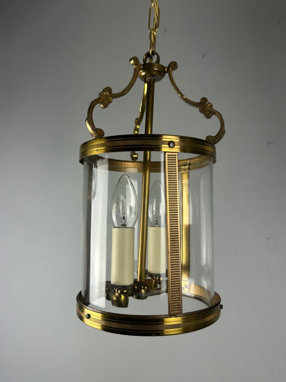 French Brass Twin Light Antique Lantern, Rewired View VII