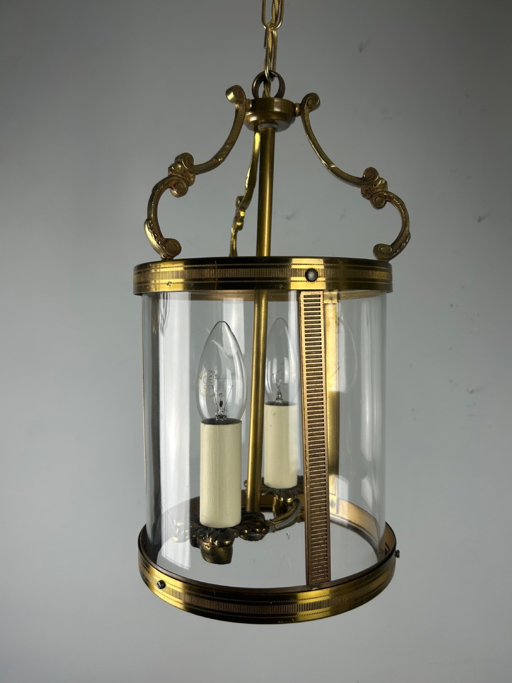 French Brass Twin Light Antique Lantern, Rewired View VIII