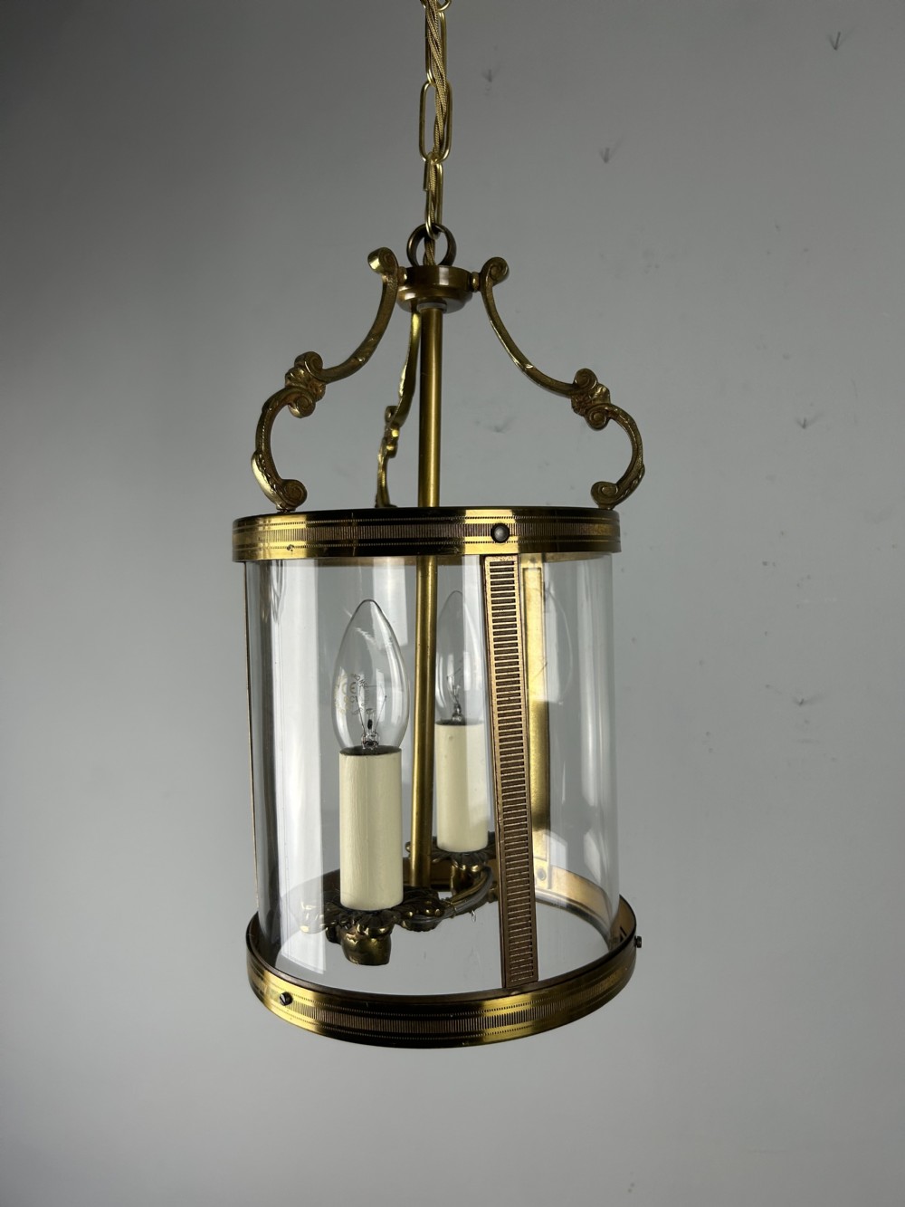 French Brass Twin Light Antique Lantern, Rewired