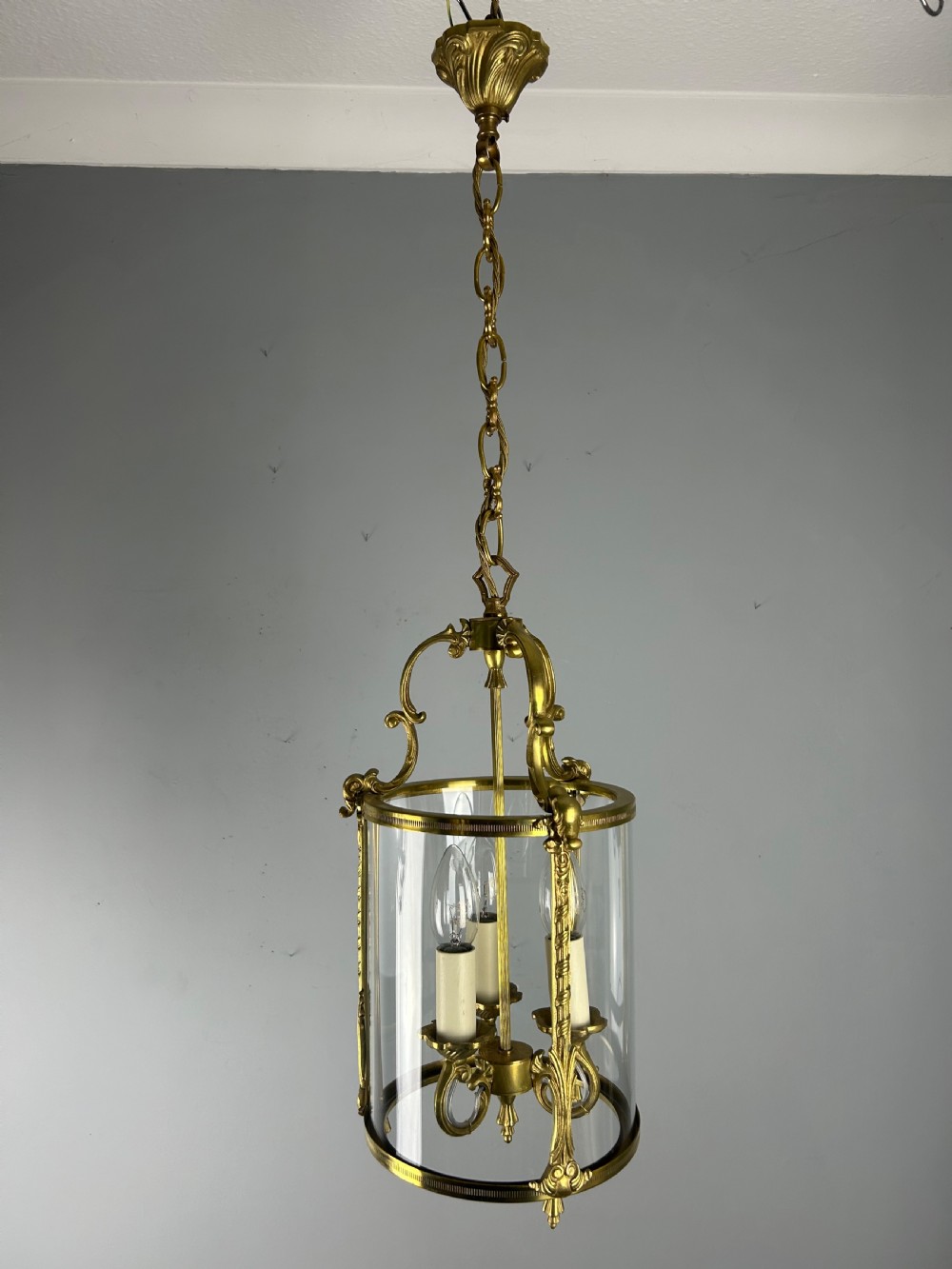 French Brass Triple Light Antique Lantern, Rewired View II