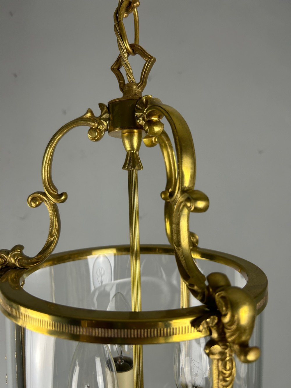 French Brass Triple Light Antique Lantern, Rewired View III