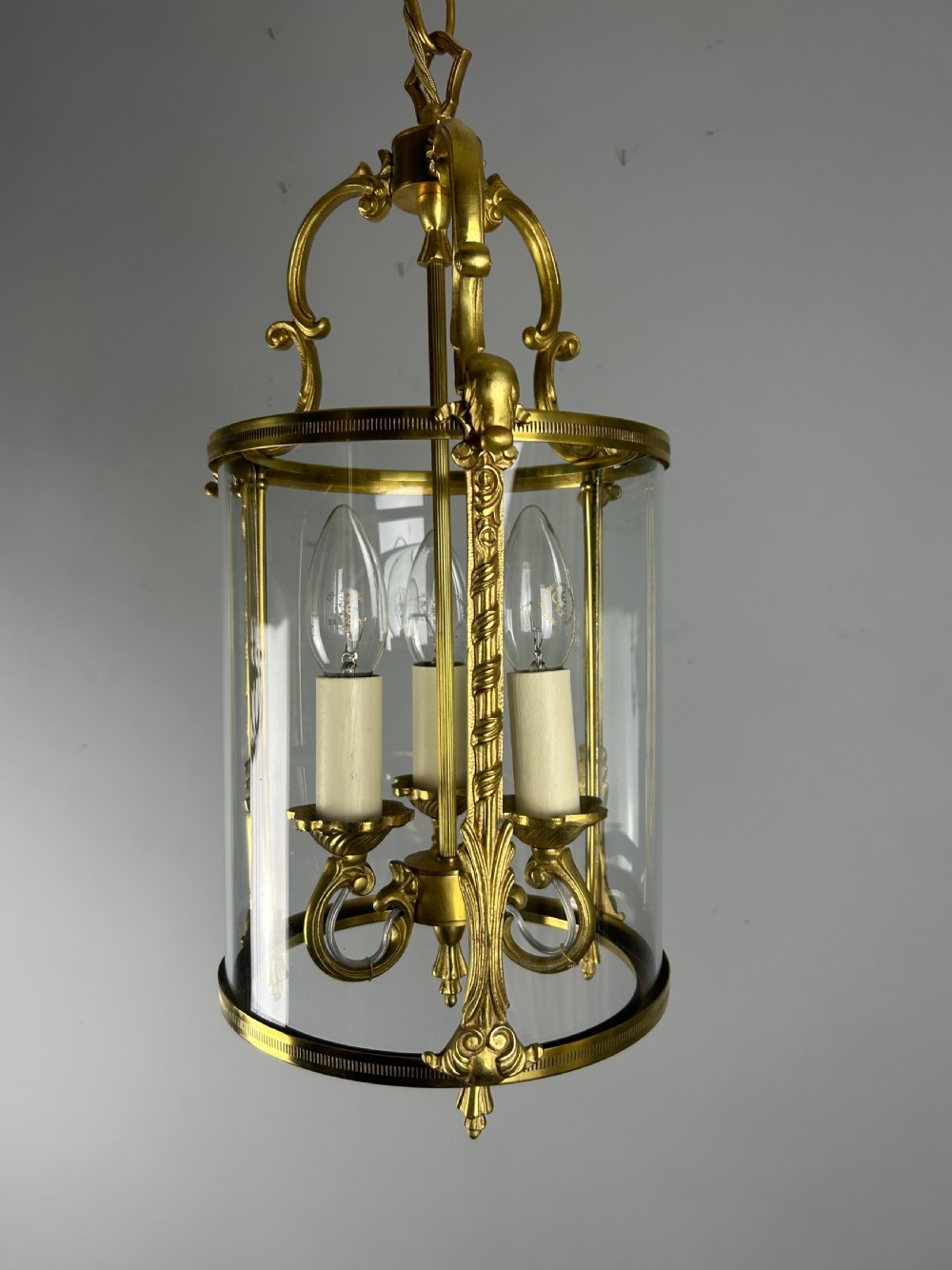 French Brass Triple Light Antique Lantern, Rewired View V