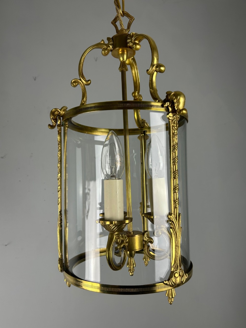 French Brass Triple Light Antique Lantern, Rewired View VII