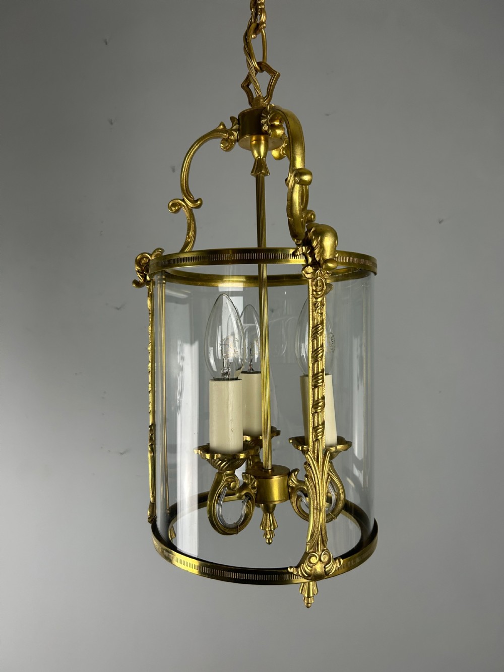 French Brass Triple Light Antique Lantern, Rewired View VIII