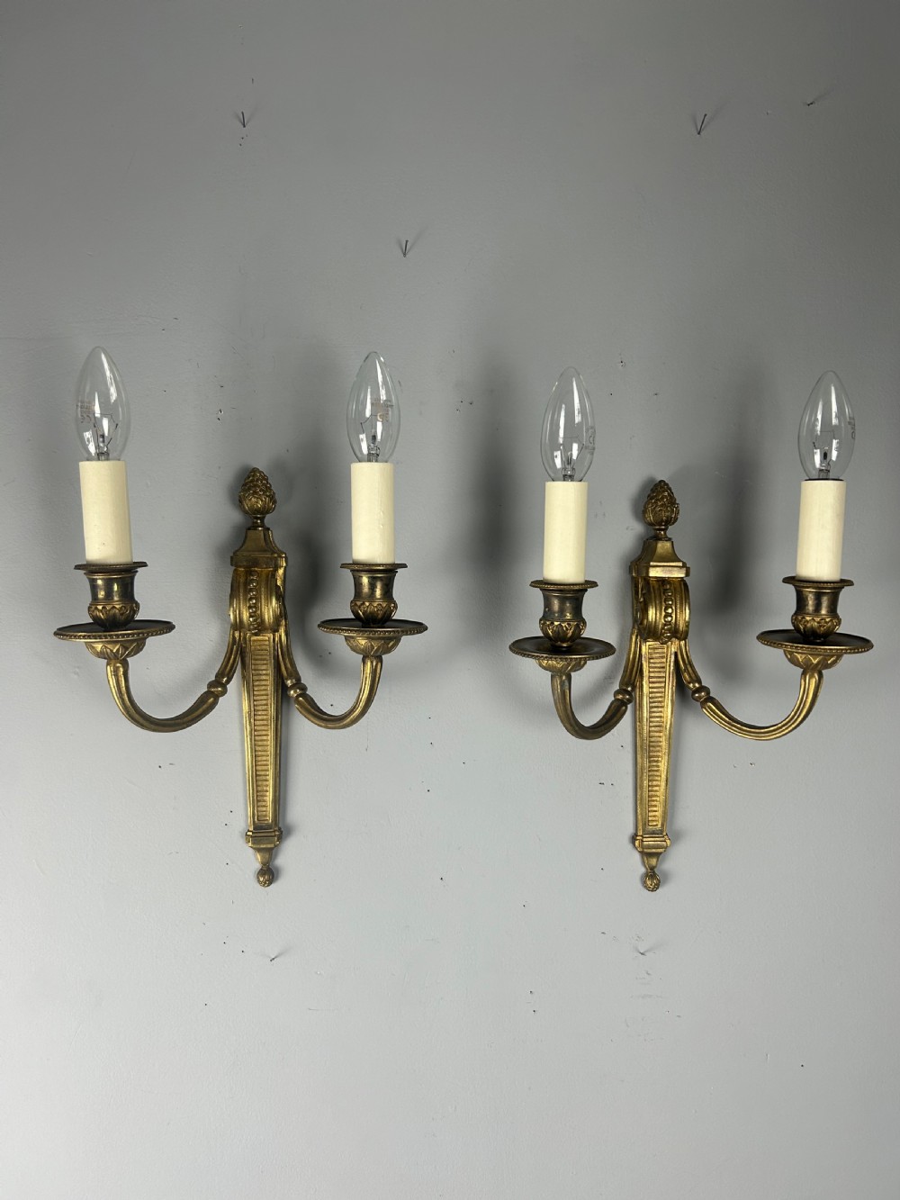 French Gilt Brass Pair Of Antique Wall Lights, Rewired and PAT tested View II