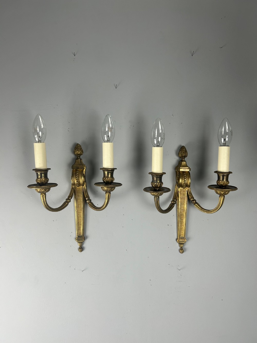 French Gilt Brass Pair Of Antique Wall Lights, Rewired and PAT tested View III