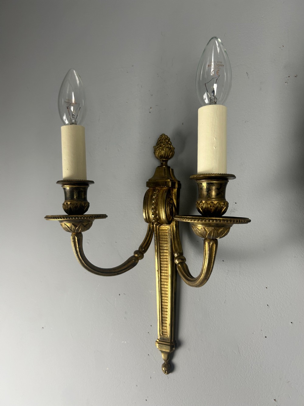 French Gilt Brass Pair Of Antique Wall Lights, Rewired and PAT tested View IV