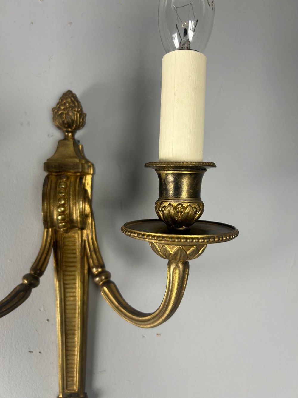 French Gilt Brass Pair Of Antique Wall Lights, Rewired and PAT tested View V
