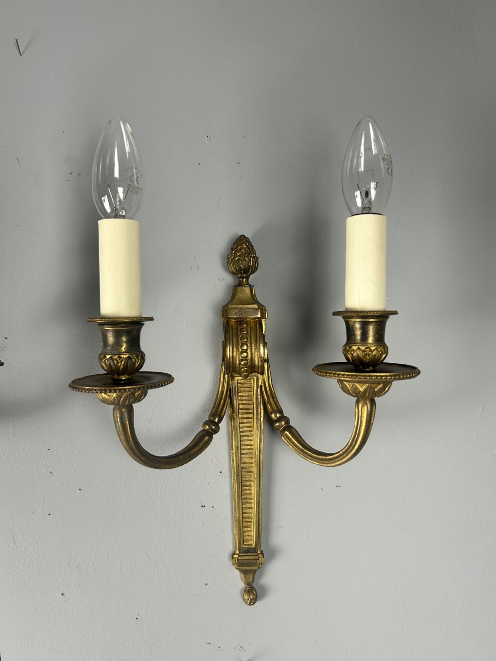 French Gilt Brass Pair Of Antique Wall Lights, Rewired and PAT tested View VI