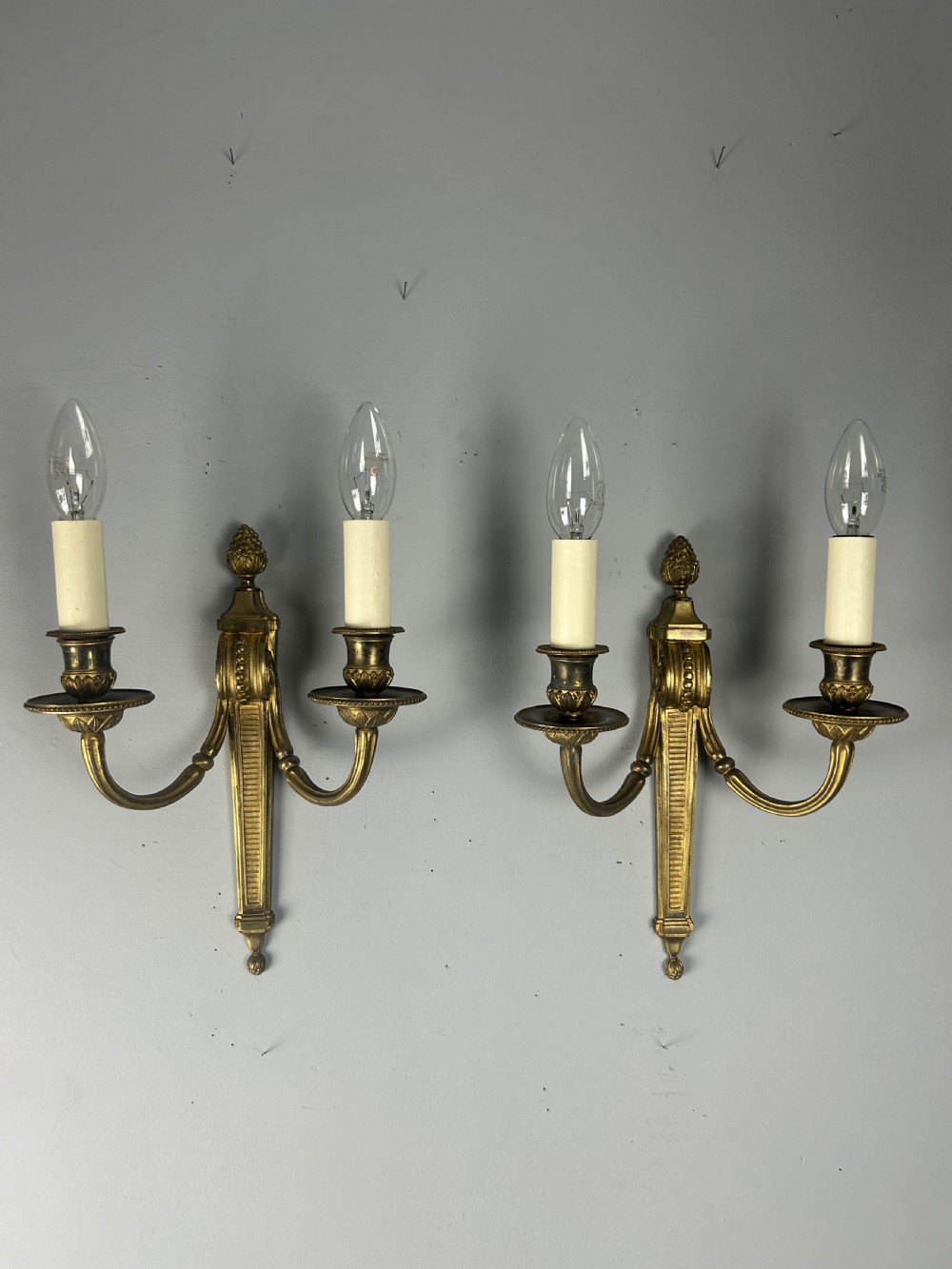 French Gilt Brass Pair Of Antique Wall Lights, Rewired and PAT tested View VII