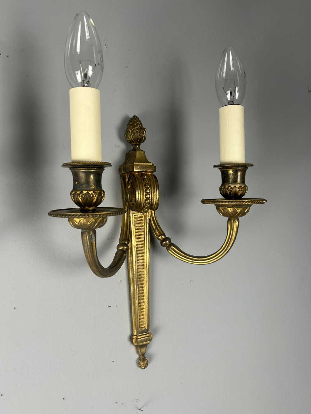 French Gilt Brass Pair Of Antique Wall Lights, Rewired and PAT tested View VIII
