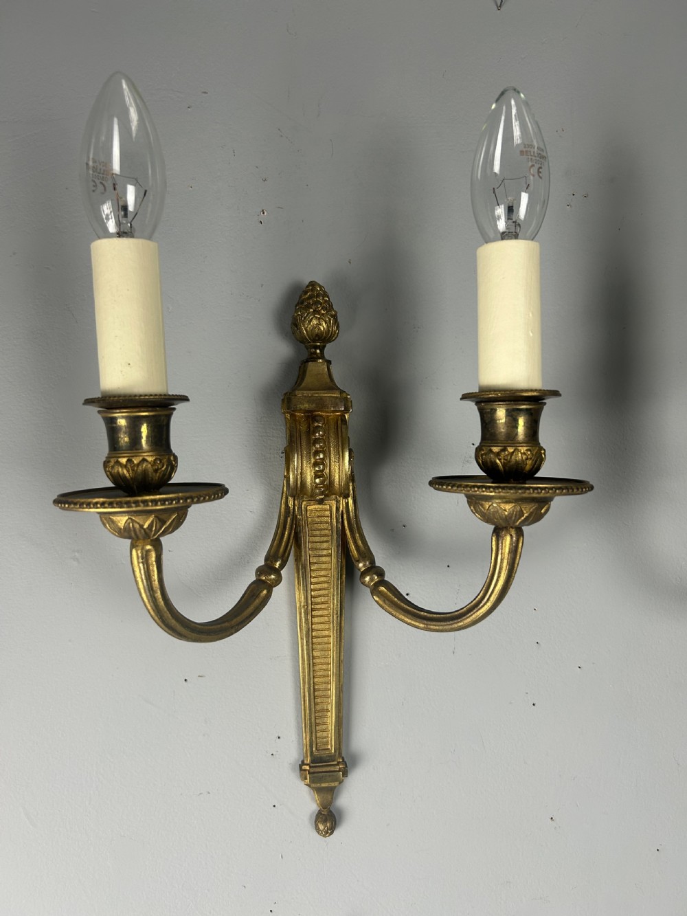 French Gilt Brass Pair Of Antique Wall Lights, Rewired and PAT tested View IX
