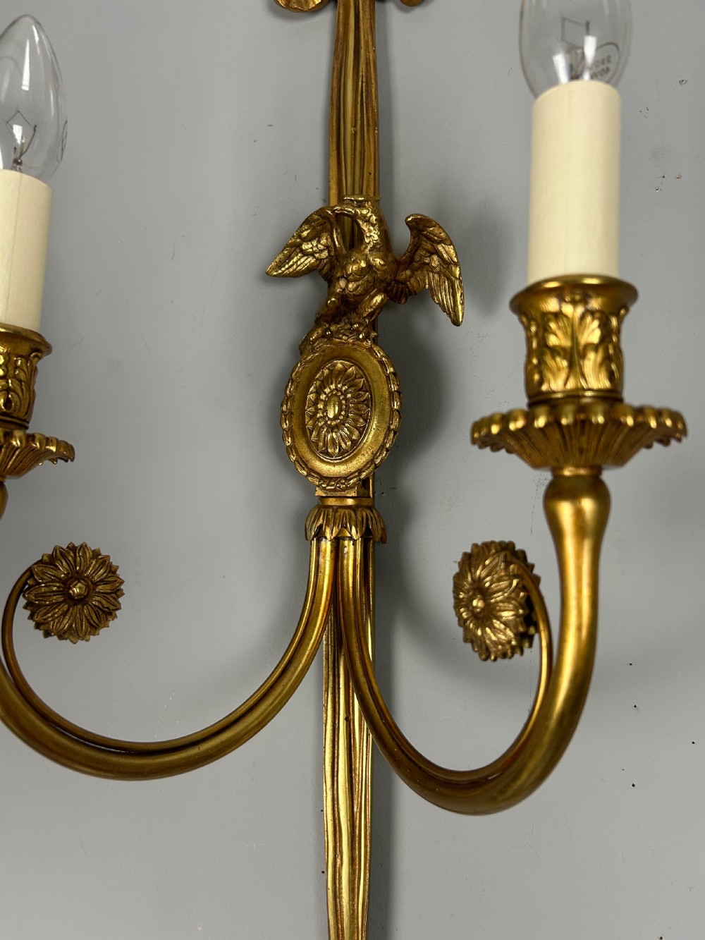 Set of 4 Large Gilt Brass Wall Lights, Rewired View IV
