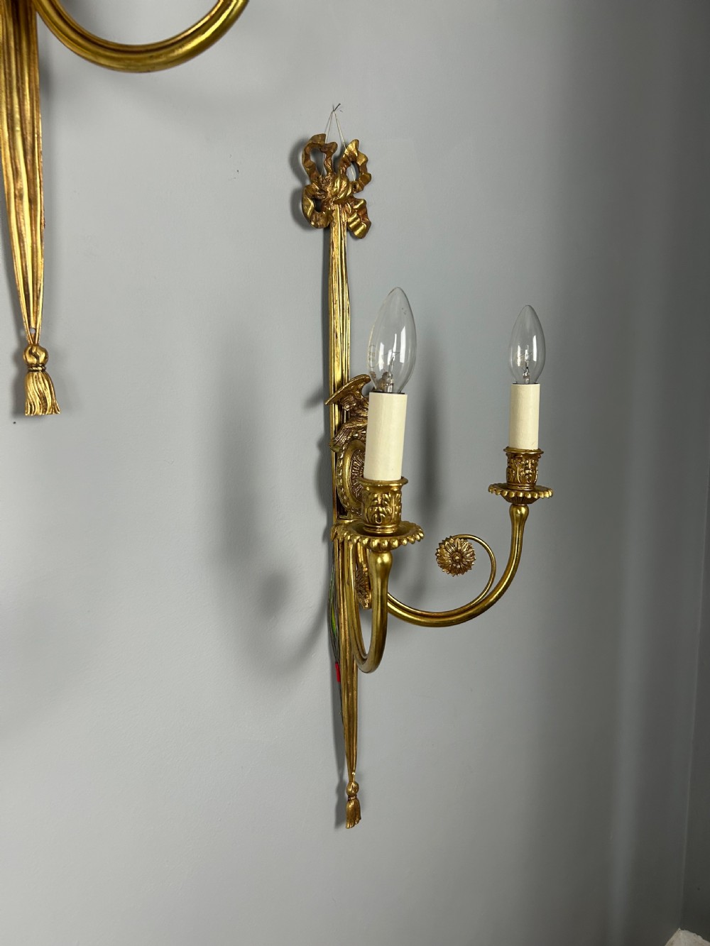 Set of 4 Large Gilt Brass Wall Lights, Rewired View VI