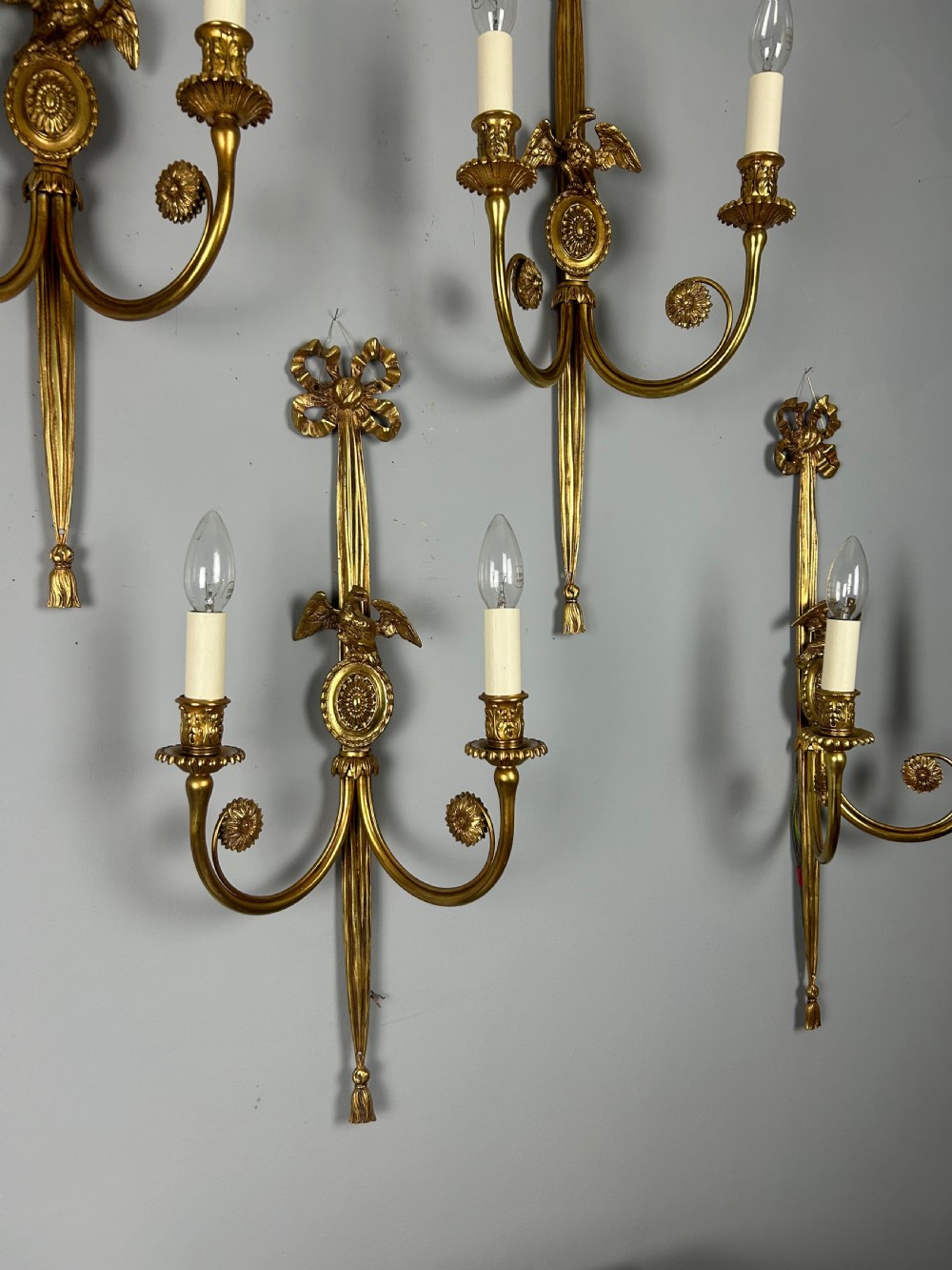Set of 4 Large Gilt Brass Wall Lights, Rewired View VII