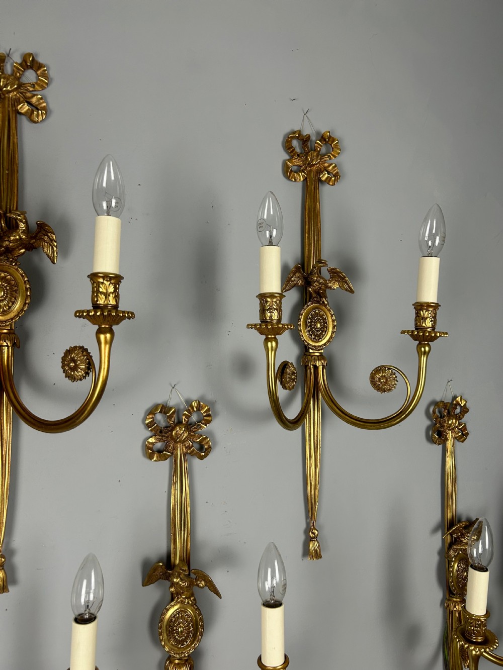 Set of 4 Large Gilt Brass Wall Lights, Rewired View VIII