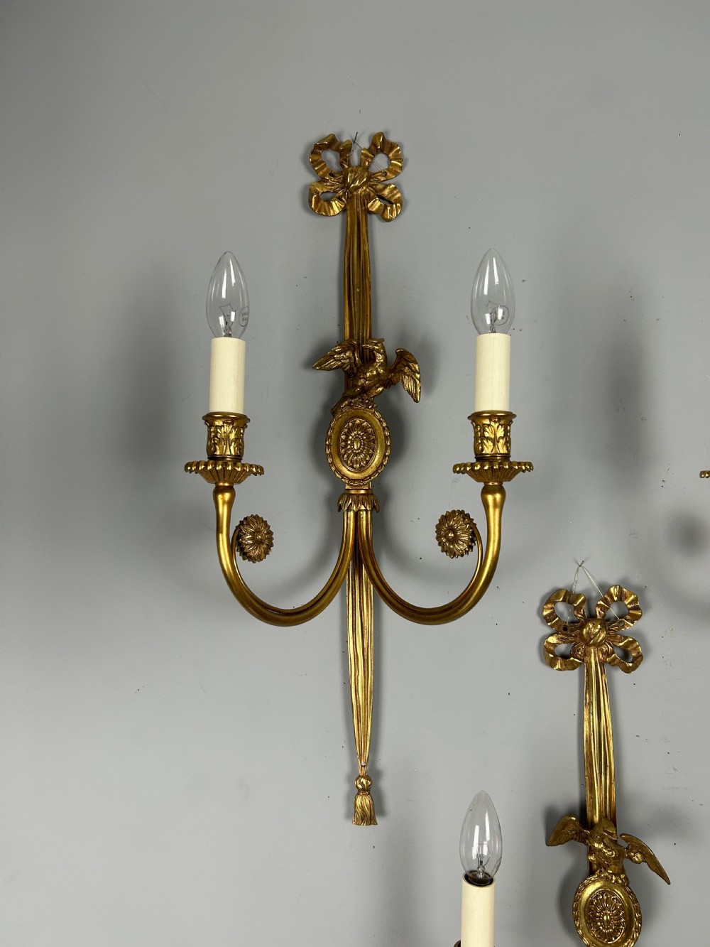 Set of 4 Large Gilt Brass Wall Lights, Rewired View IX