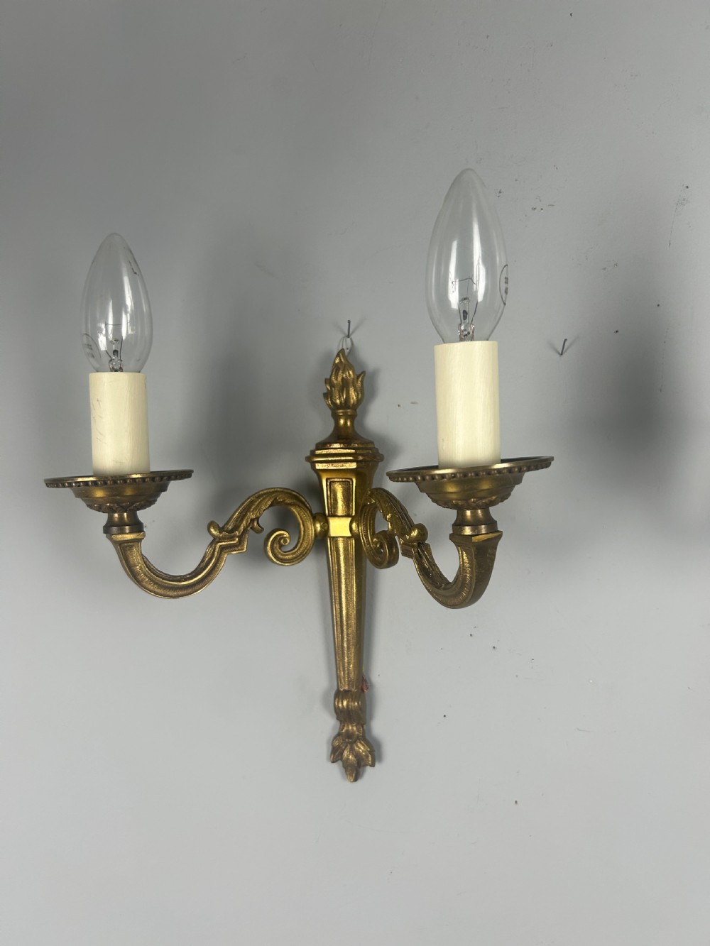 Pair Of French Gilded Brass Antique Wall Lights, Rewired & Pat Tested View II