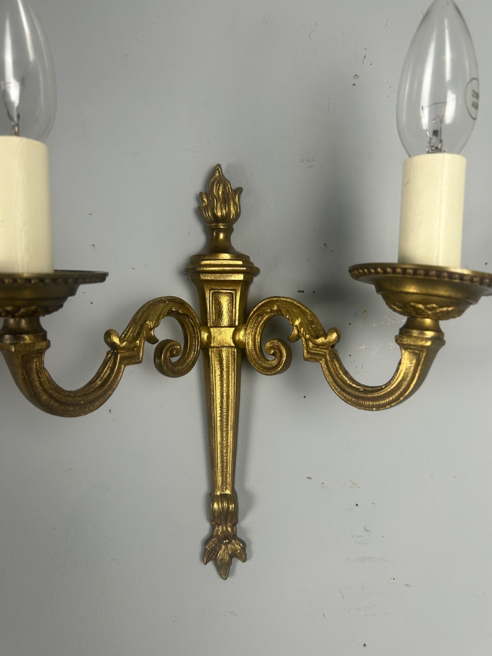 Pair Of French Gilded Brass Antique Wall Lights, Rewired & Pat Tested View III