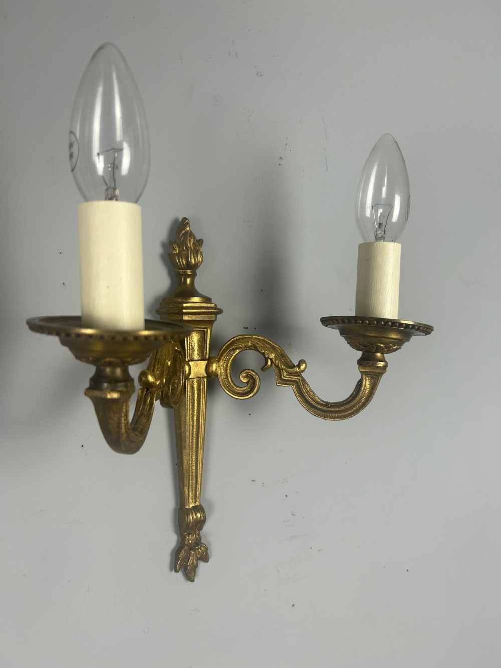 Pair Of French Gilded Brass Antique Wall Lights, Rewired & Pat Tested View IV