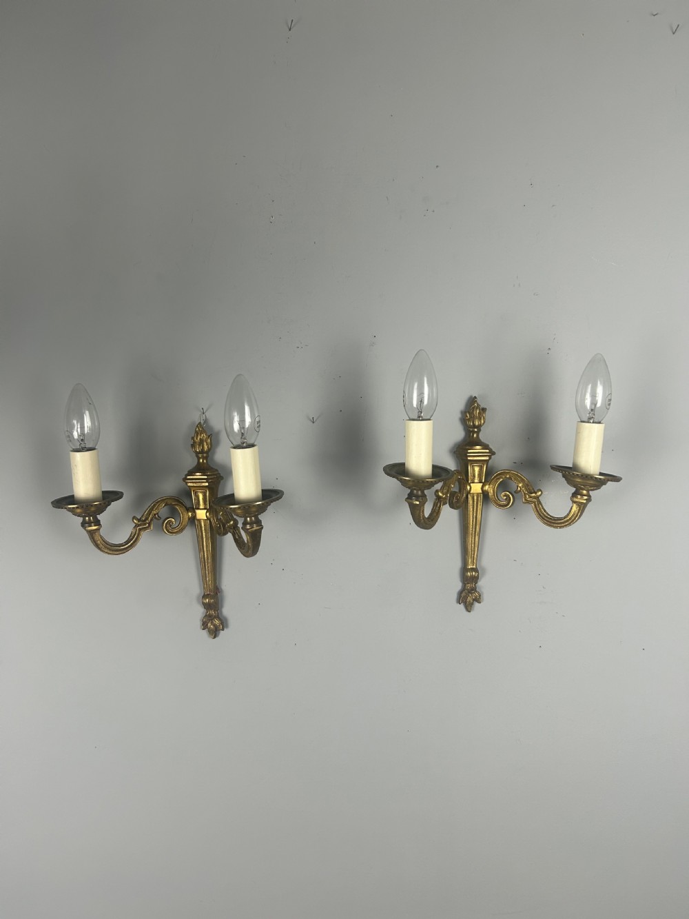 Pair Of French Gilded Brass Antique Wall Lights, Rewired & Pat Tested View V