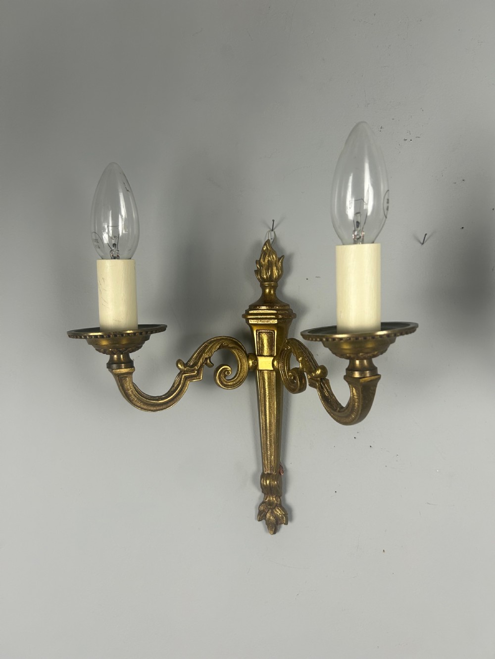 Pair Of French Gilded Brass Antique Wall Lights, Rewired & Pat Tested View VII