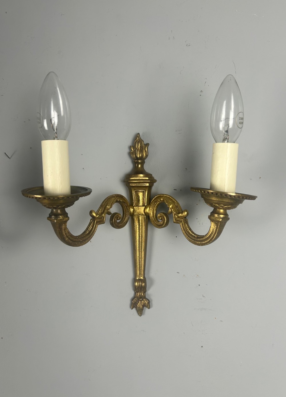 Pair Of French Gilded Brass Antique Wall Lights, Rewired & Pat Tested View VIII