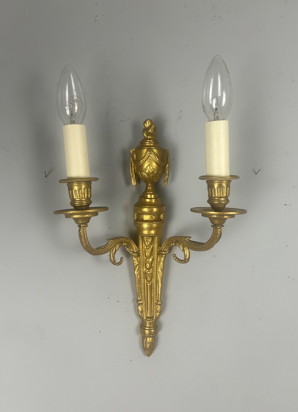 Single French Gilt Brass Antique Wall Light, Rewired