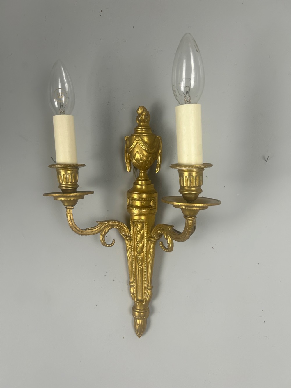 Single French Gilt Brass Antique Wall Light, Rewired View V