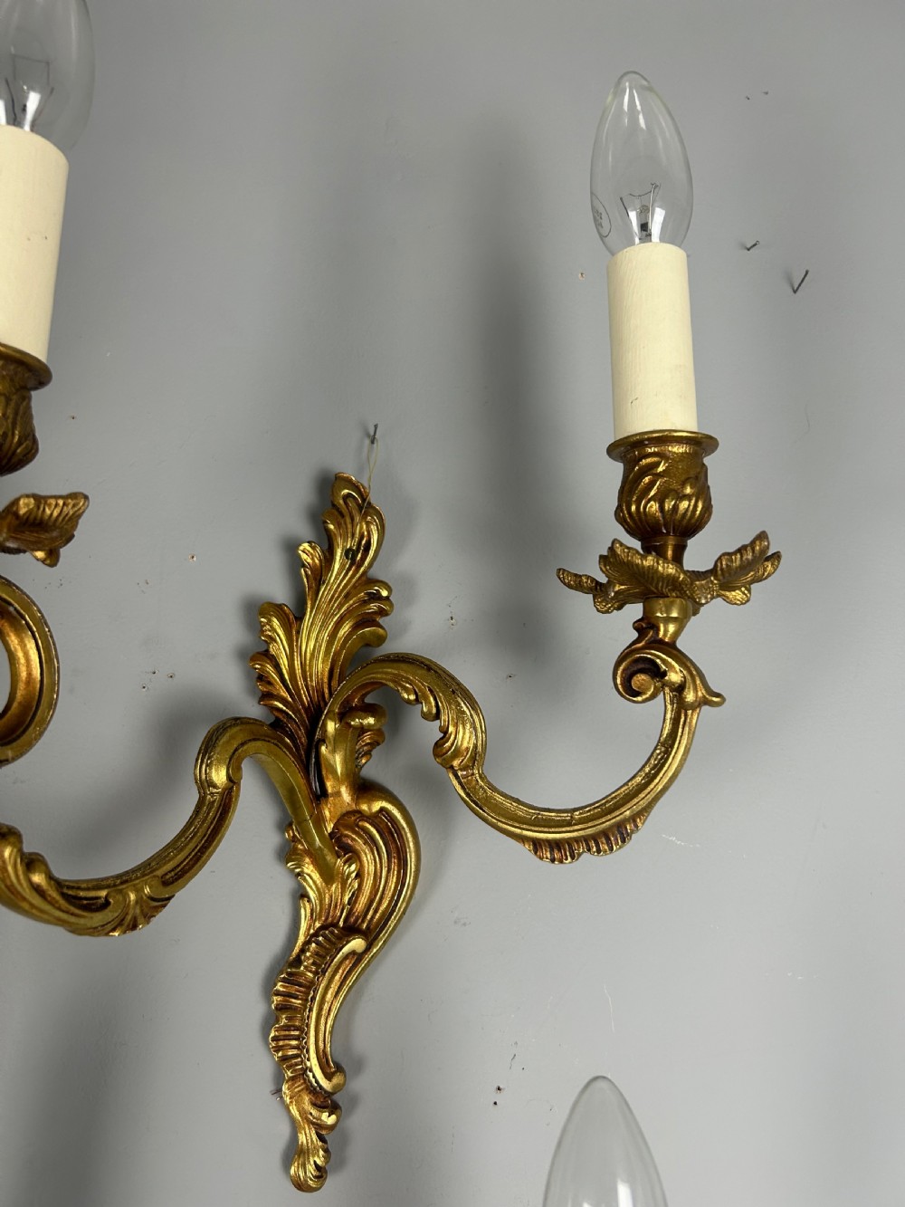 Set Of 4 French Gilded Twin Arm Antique Wall Lights, Rewired & Pat Tested View III