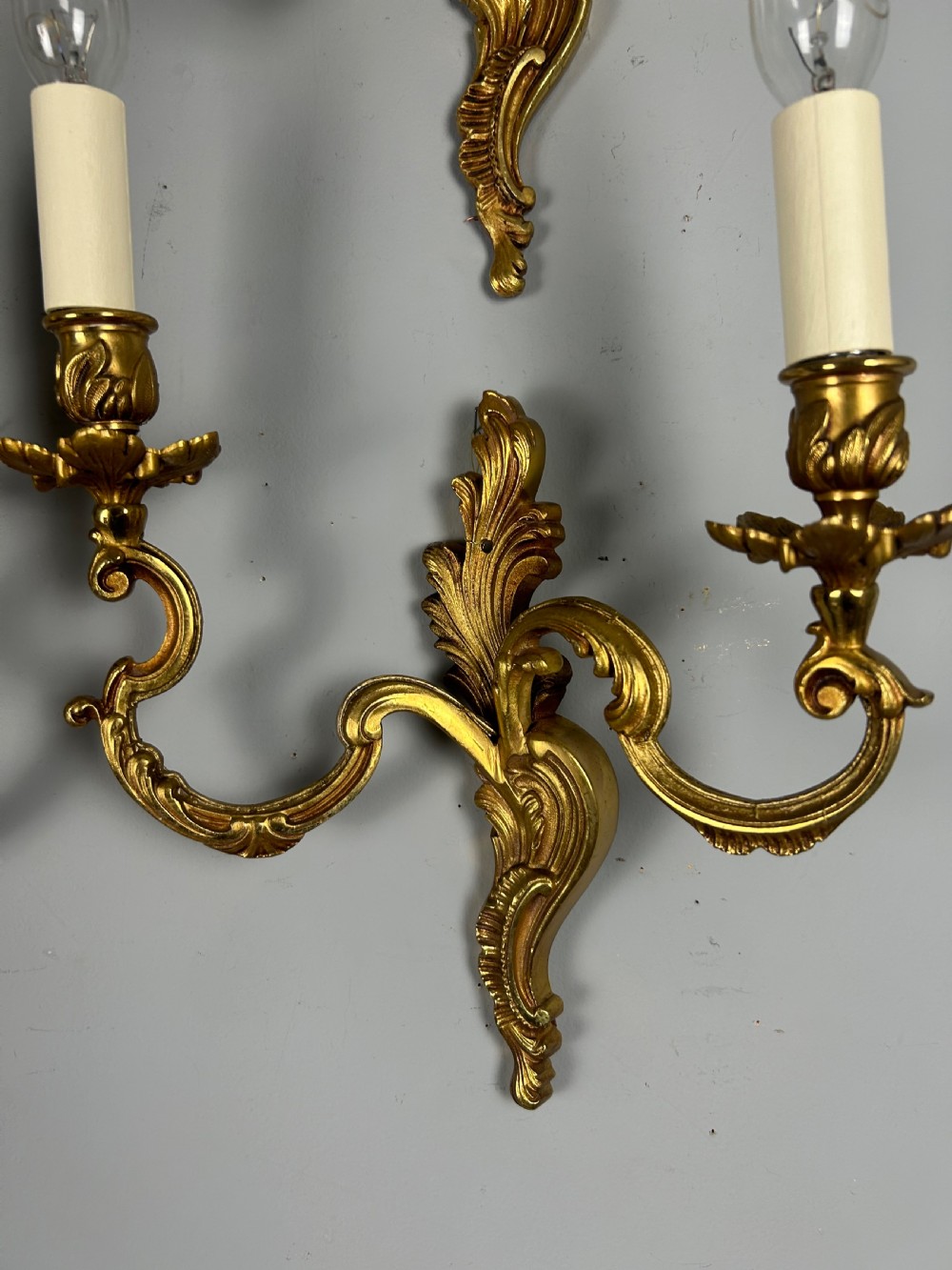 Set Of 4 French Gilded Twin Arm Antique Wall Lights, Rewired & Pat Tested View IV