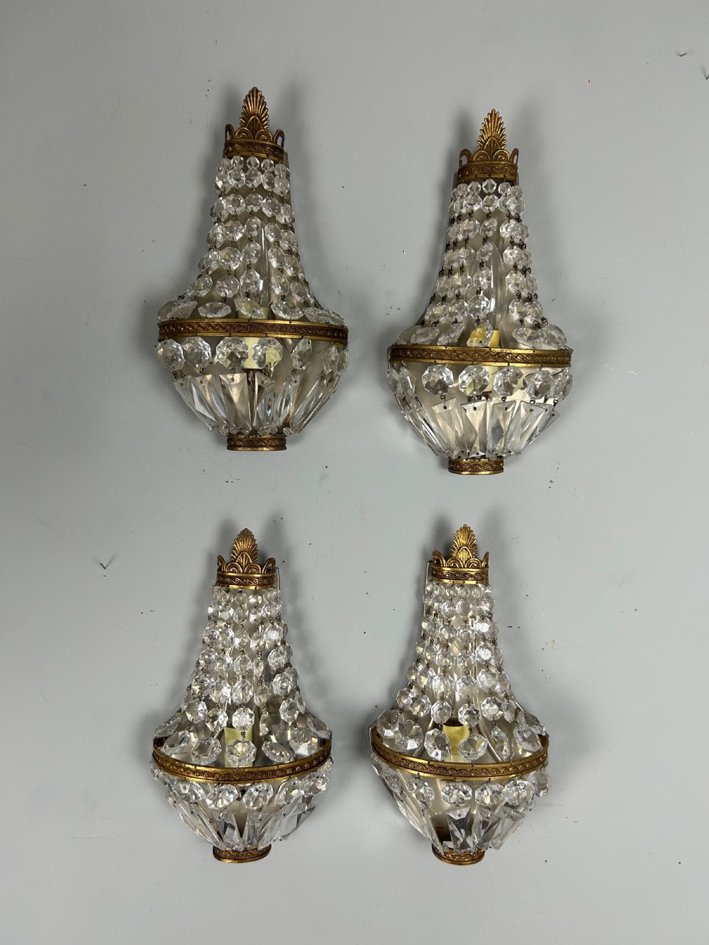 Set Of 4 Single Light French Montgolfier Crystal Antique Wall Lights View II