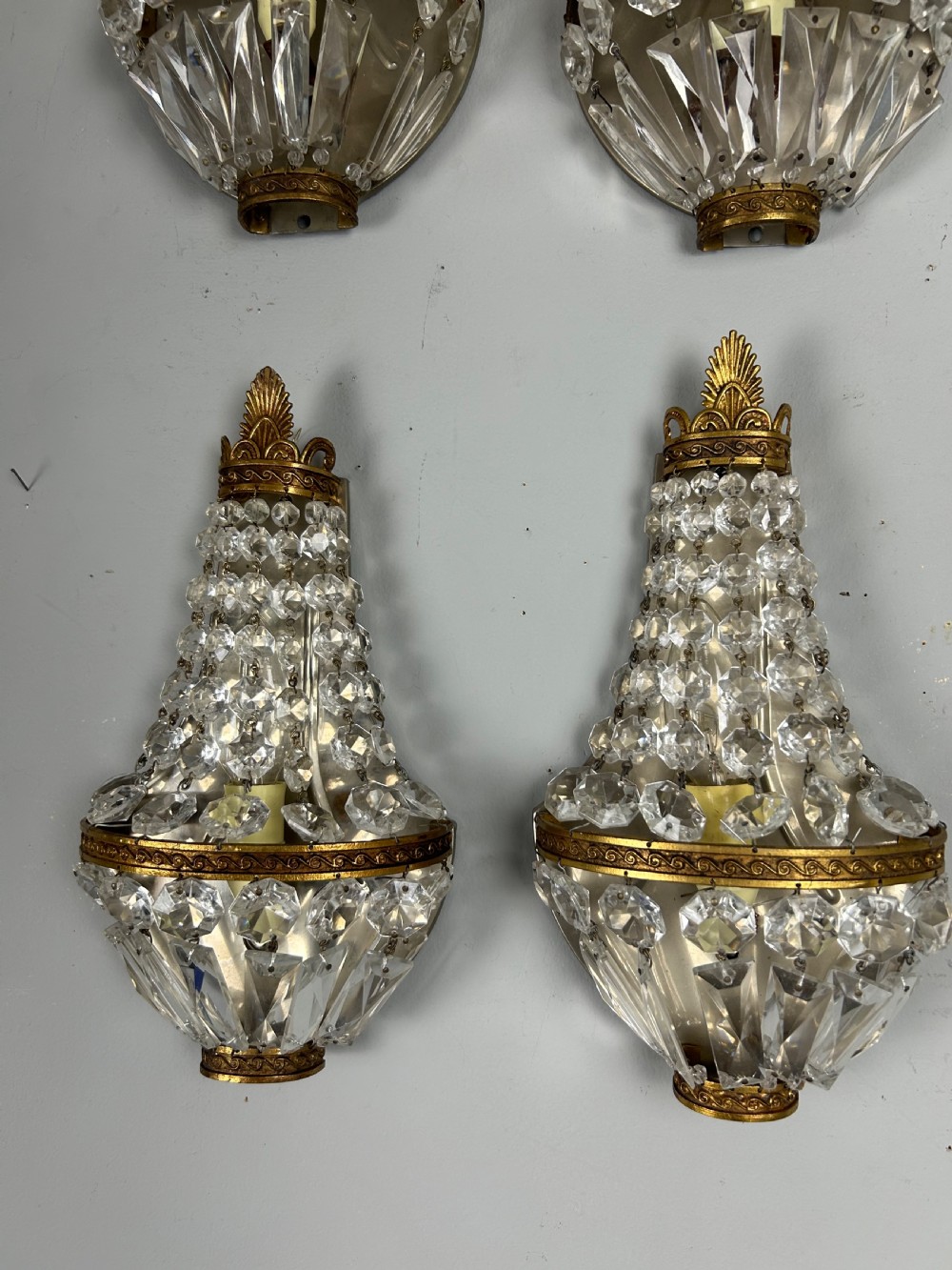 Set Of 4 Single Light French Montgolfier Crystal Antique Wall Lights View III