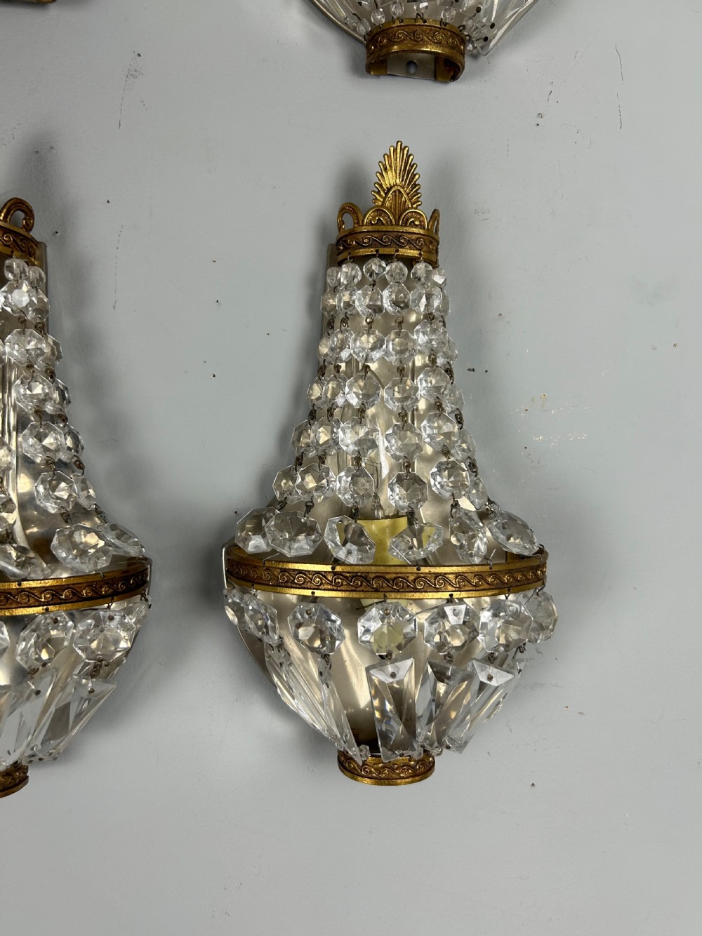 Set Of 4 Single Light French Montgolfier Crystal Antique Wall Lights View IV
