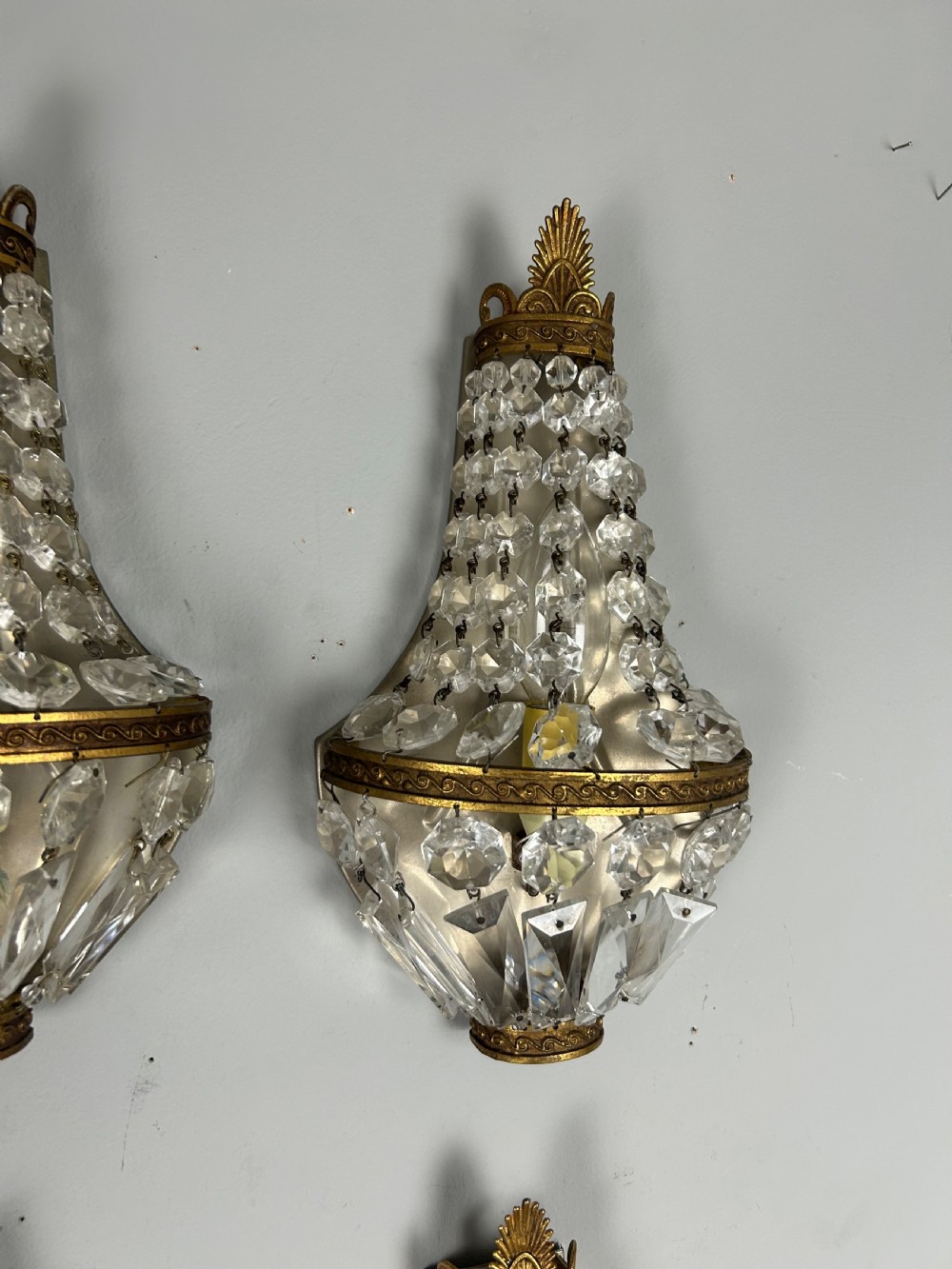 Set Of 4 Single Light French Montgolfier Crystal Antique Wall Lights View V