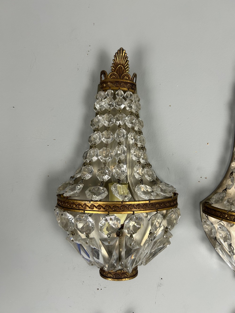 Set Of 4 Single Light French Montgolfier Crystal Antique Wall Lights View VI