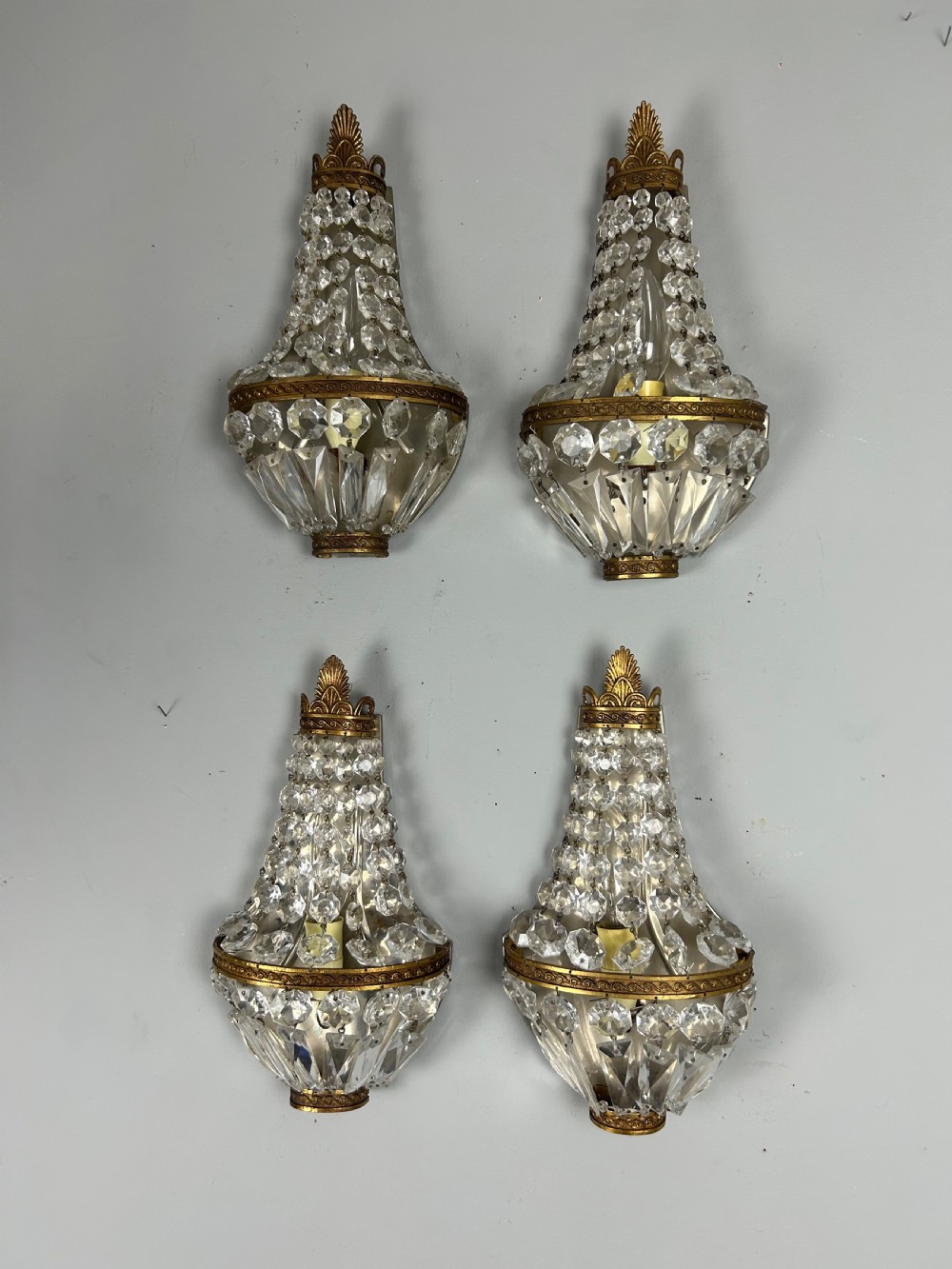Set Of 4 Single Light French Montgolfier Crystal Antique Wall Lights View VII