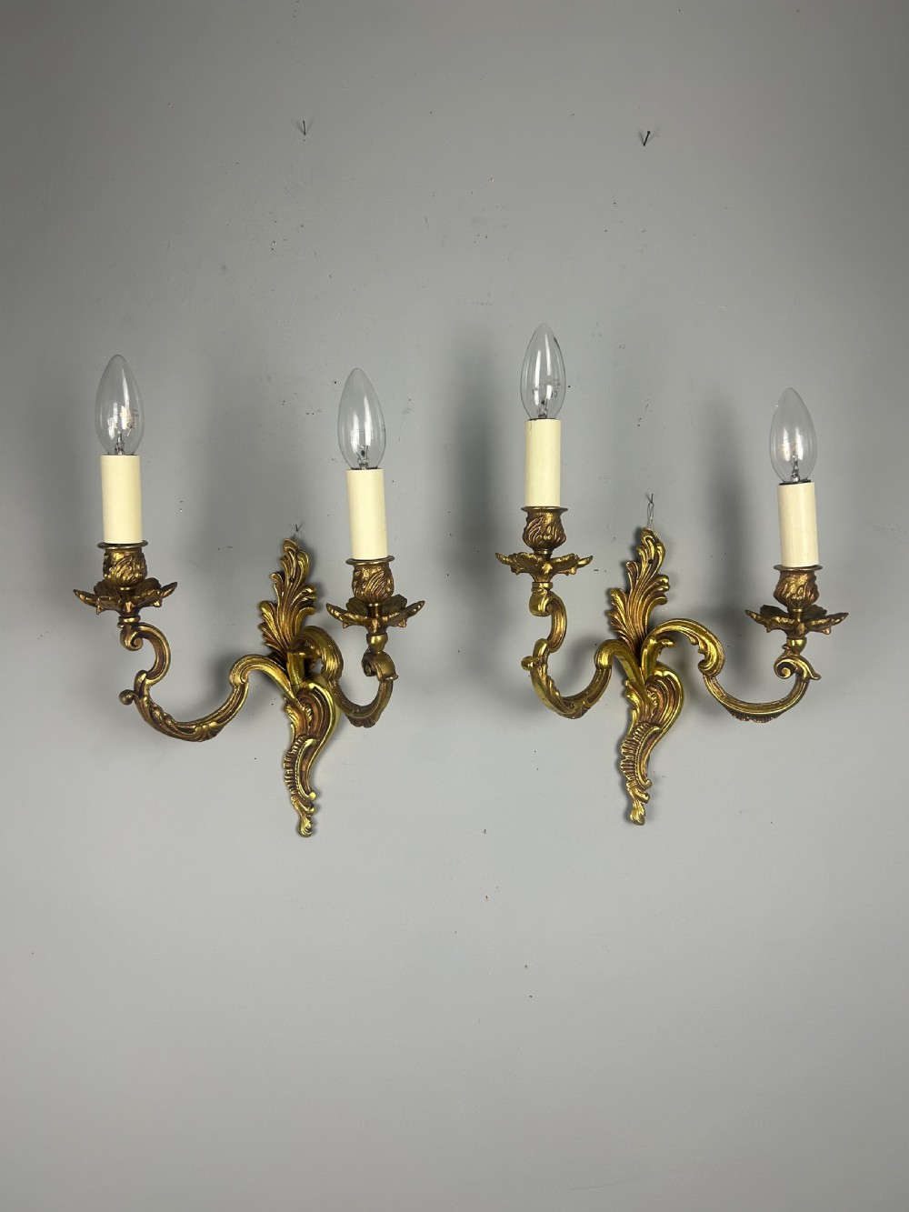 Pair Of French Gilt Brass Antique Wall Lights